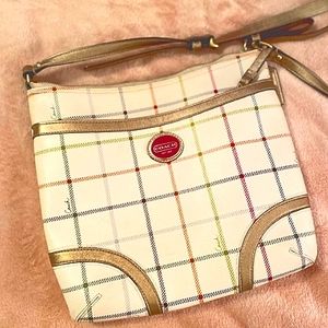 White Hot pink multi color plaid Coach Crossbody Bag